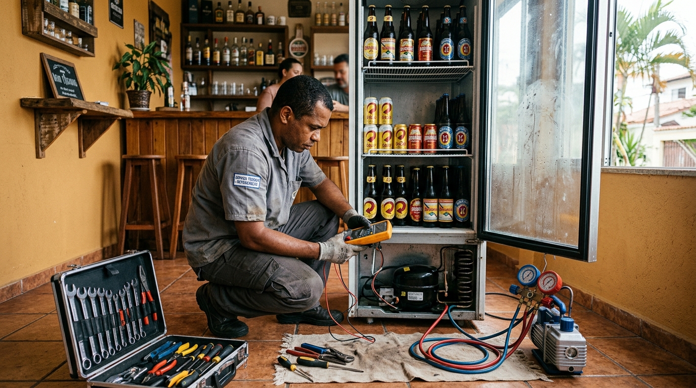 Substituição de termostato de cervejeira em serviço técnico em Guarulhos‑SP